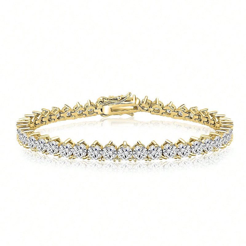 Womens Three-claw Tennis Bracelet With Copper Plating And Zircon Inlays