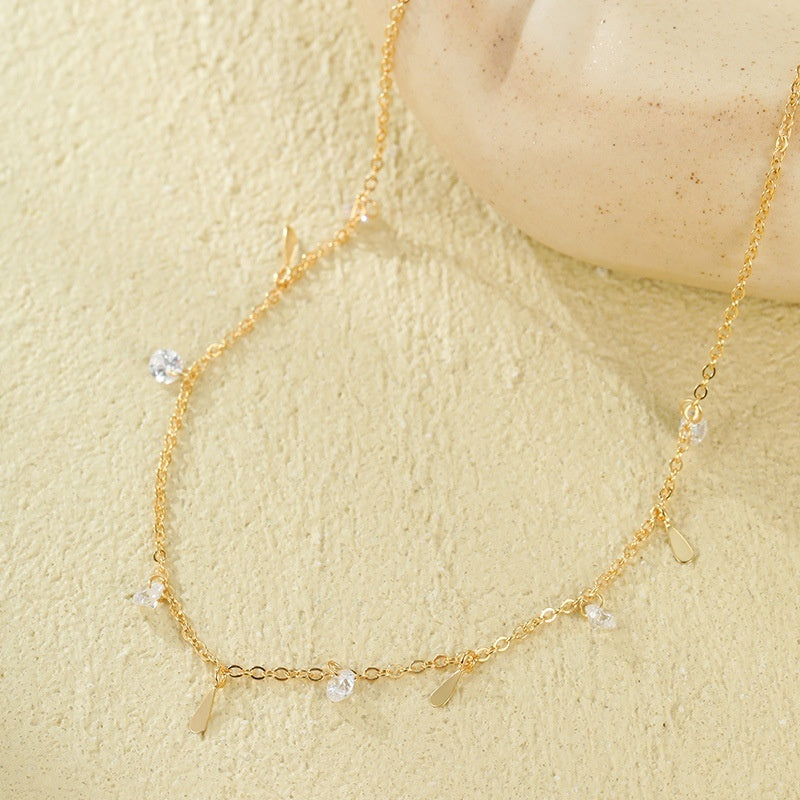 Banyan Tree S925 Silver Plated Gold Color Waterdrop Zircon Tassel Necklace