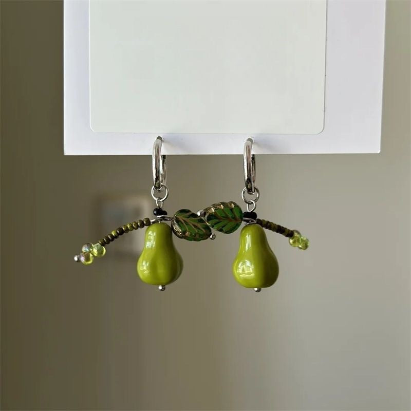 Green Beaded Natural Plant-Style Bracelet And Earrings