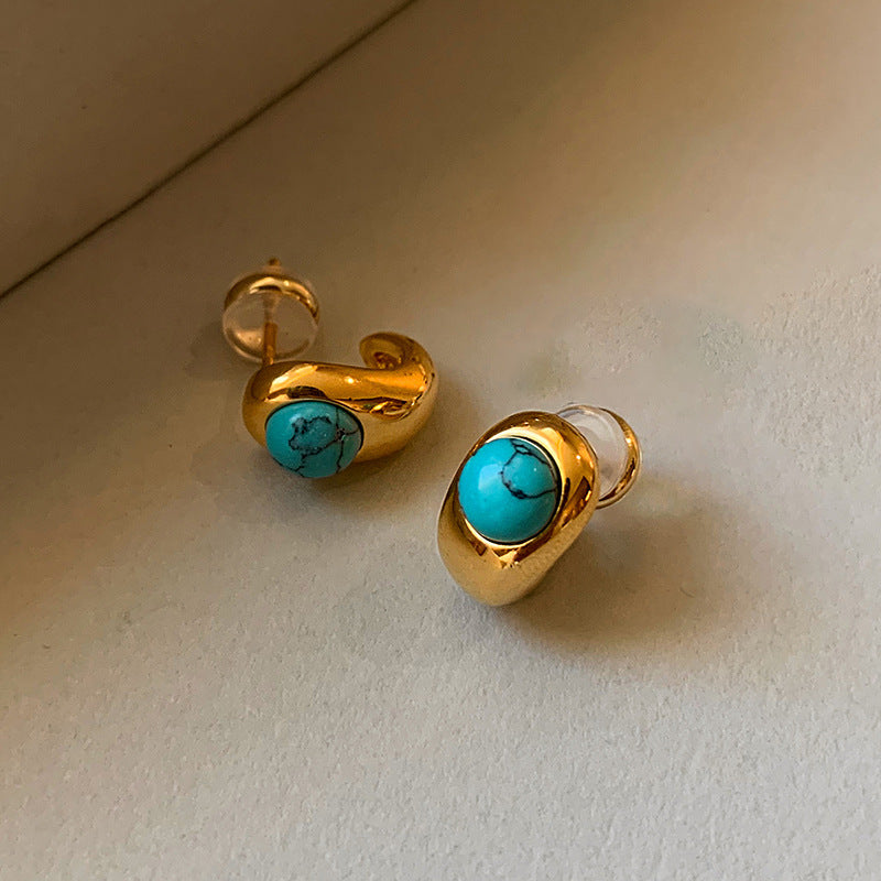 Real Gold-Plated Silver Needle Beaded Turquoise Earrings