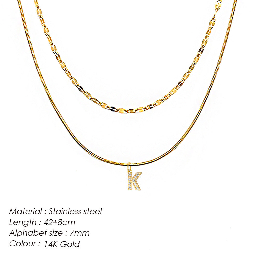 Stainless Steel Gold-plated Necklace With Fully Diamond-encrusted Letters