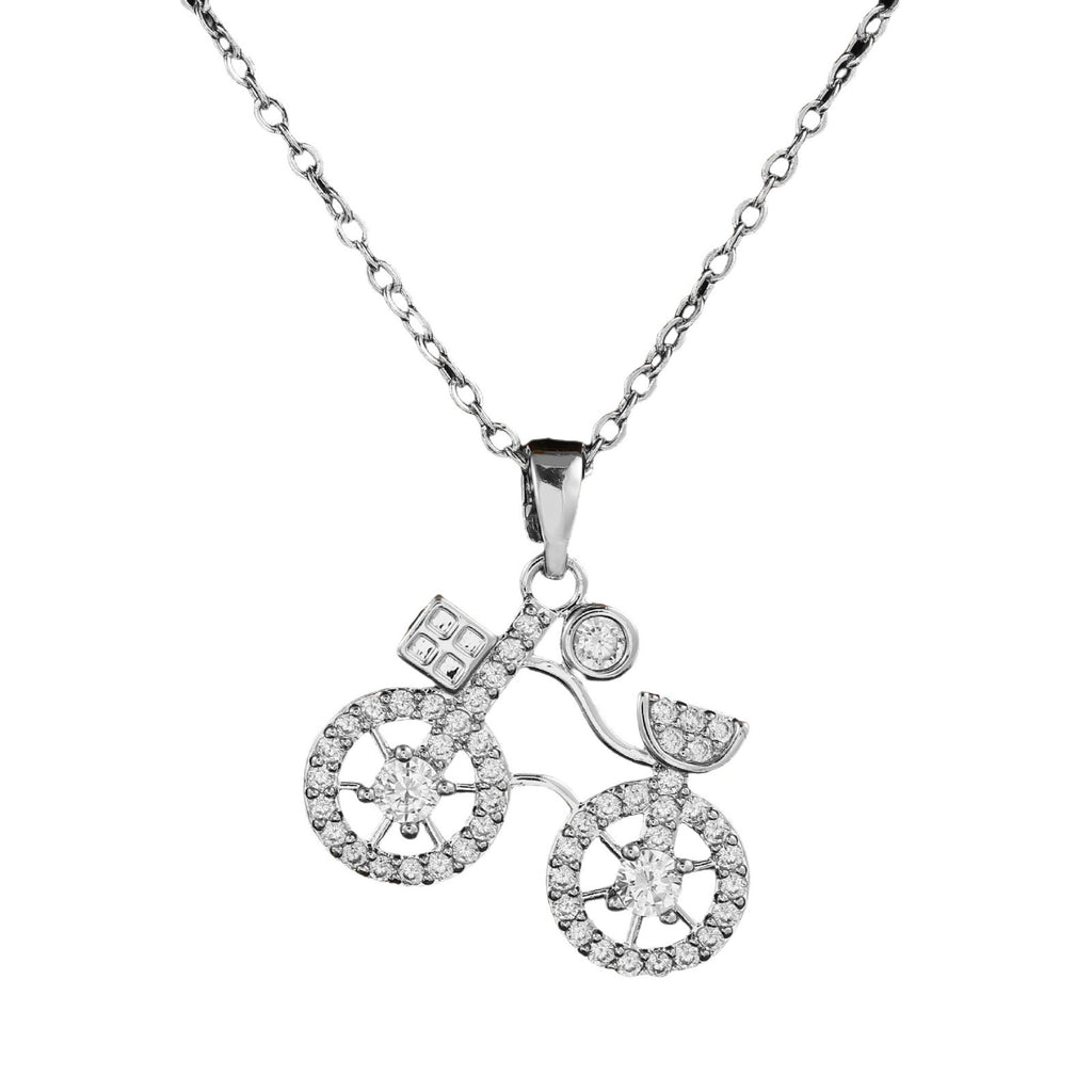 Bicycle-shaped Copper Pendant Necklace With Zircon Embellishments