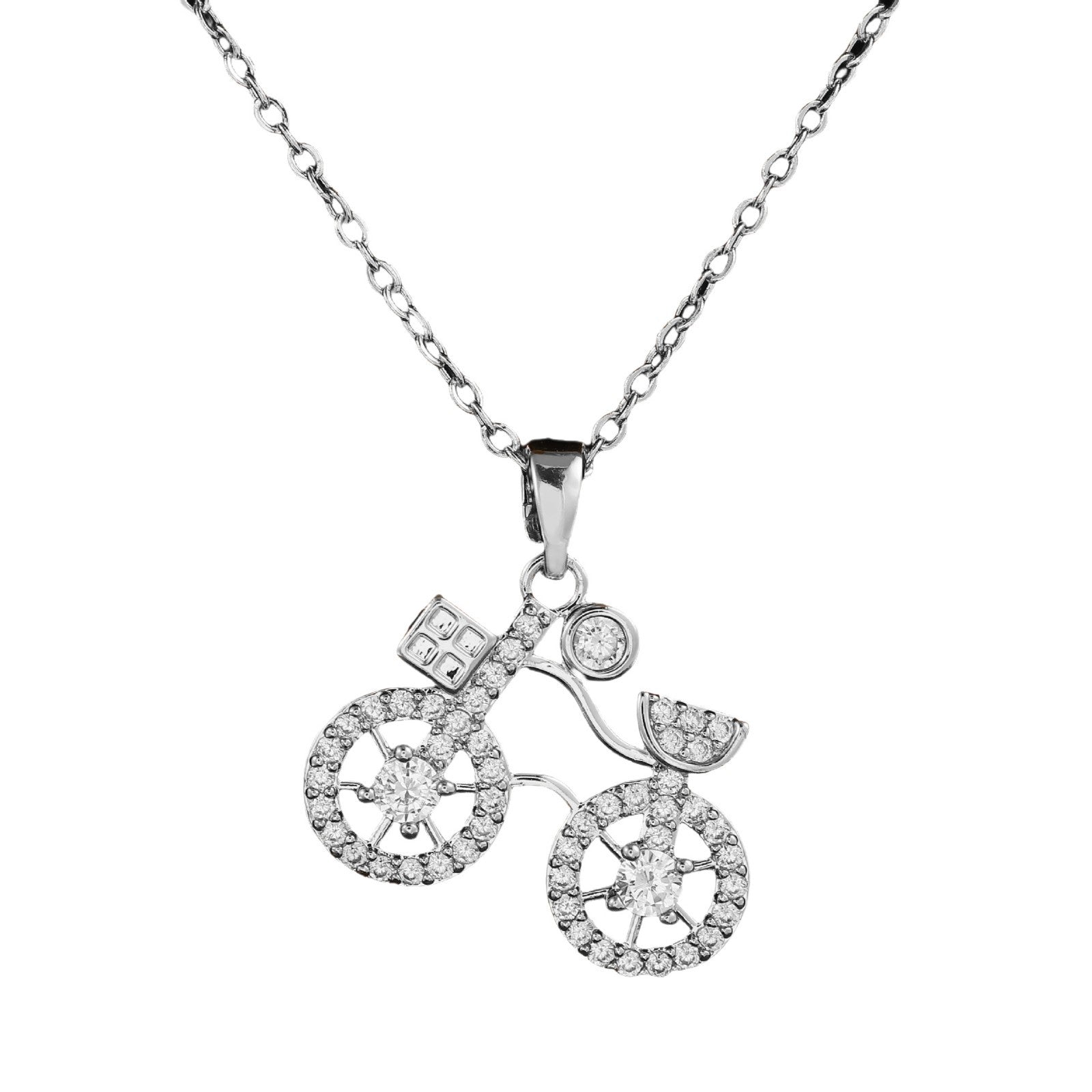 Bicycle-shaped Copper Pendant Necklace With Zircon Embellishments