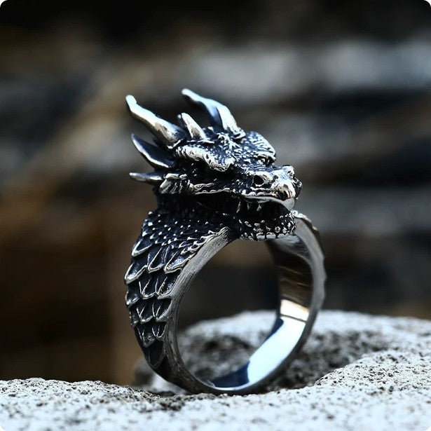 European And American Fashion Gemstone Retro Titanium Steel Ring For Men