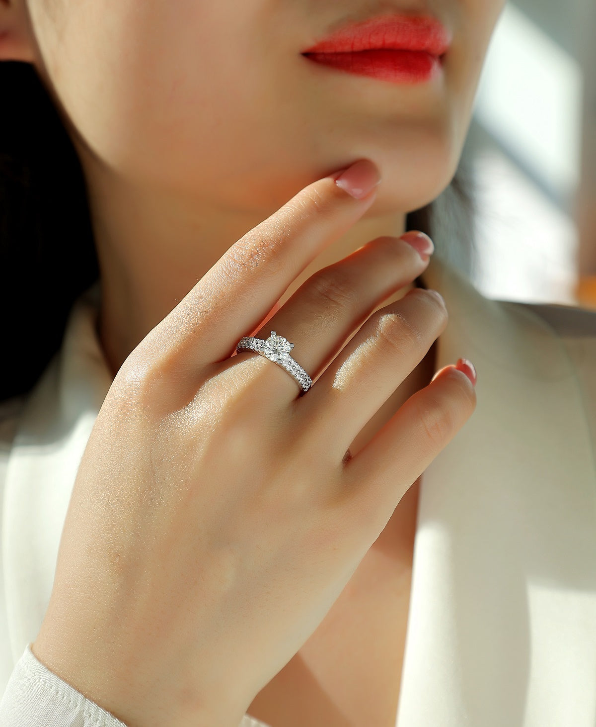 Diamond Shines At Heart - Set With 1-carat Top-quality Moissanite S925 Silver And Platinum-plated Diamond Wedding Ring. The Ring Can Be Tested With A Diamond Pen