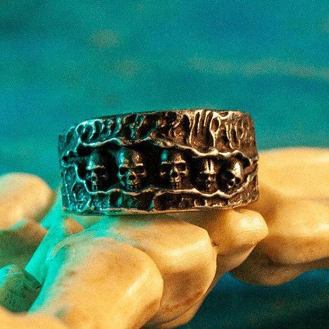 Mingqi Ring European And American Retro Dark Heavy-Aged Skull Wide Index Finger Ring, Unisex Gothic Style Ring