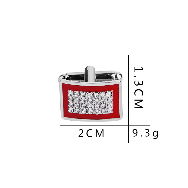 Fashionable Geometric Rectangle Diamond-Studded French Shirt Cufflinks