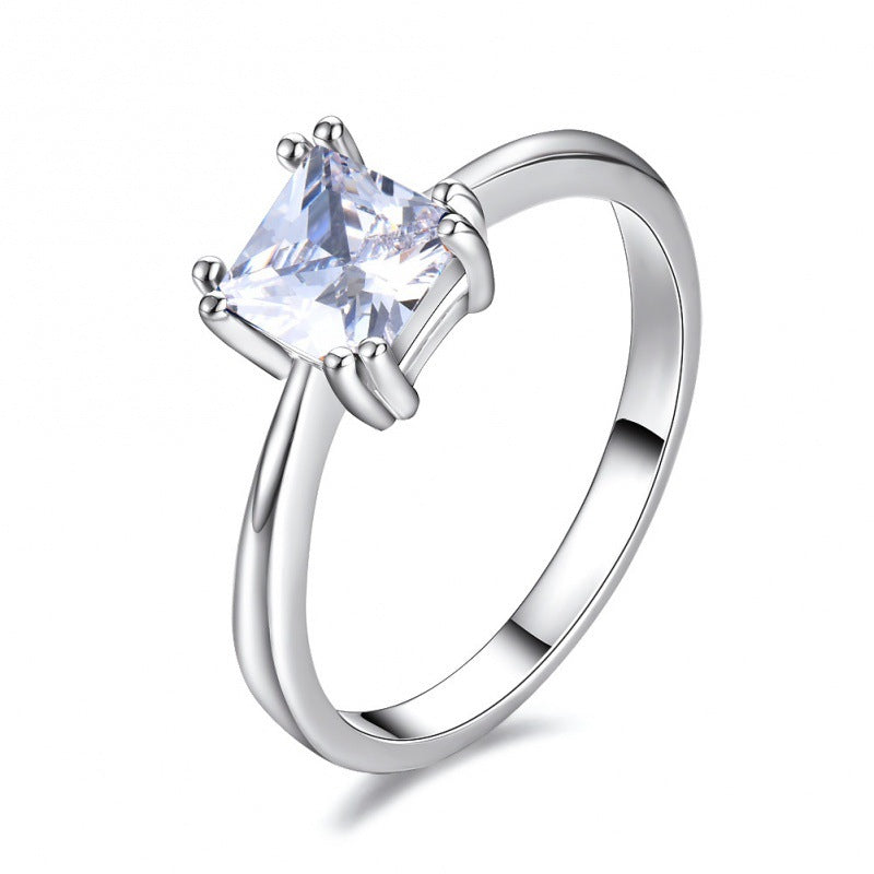 Womens Platinum Square Ring With Four Prongs