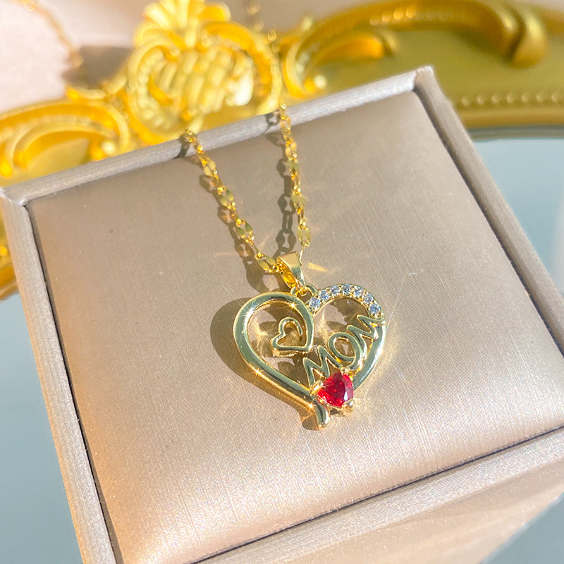 Letter Red Diamond Heart Necklace For Mom