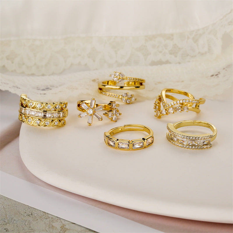 Zircon Heart-shaped Open Ring For Women
