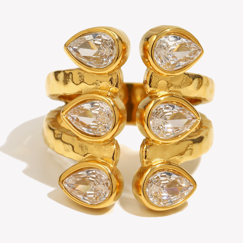French-style Exaggerated Finger Ring In Stainless Steel With 18K Gold Plating