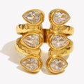 French-style Exaggerated Finger Ring In Stainless Steel With 18K Gold Plating