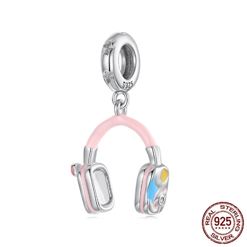 S925 Sterling Silver Original Earphone Pendant Diy Beaded