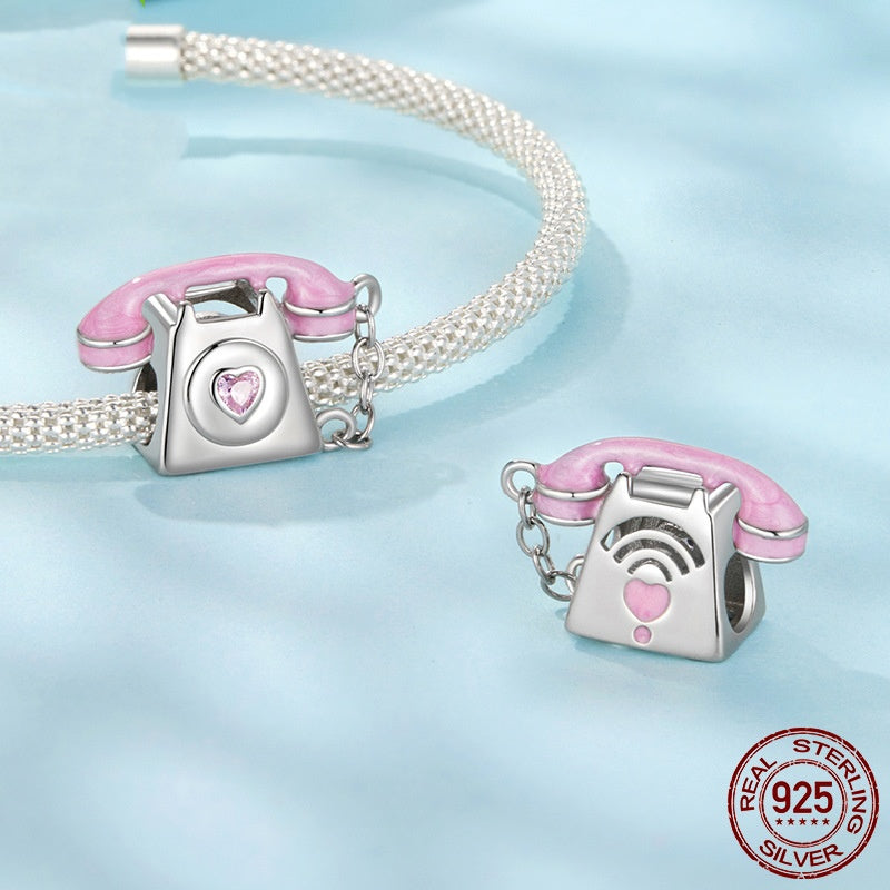 S925 Sterling Silver Vintage Phone Diy Beaded