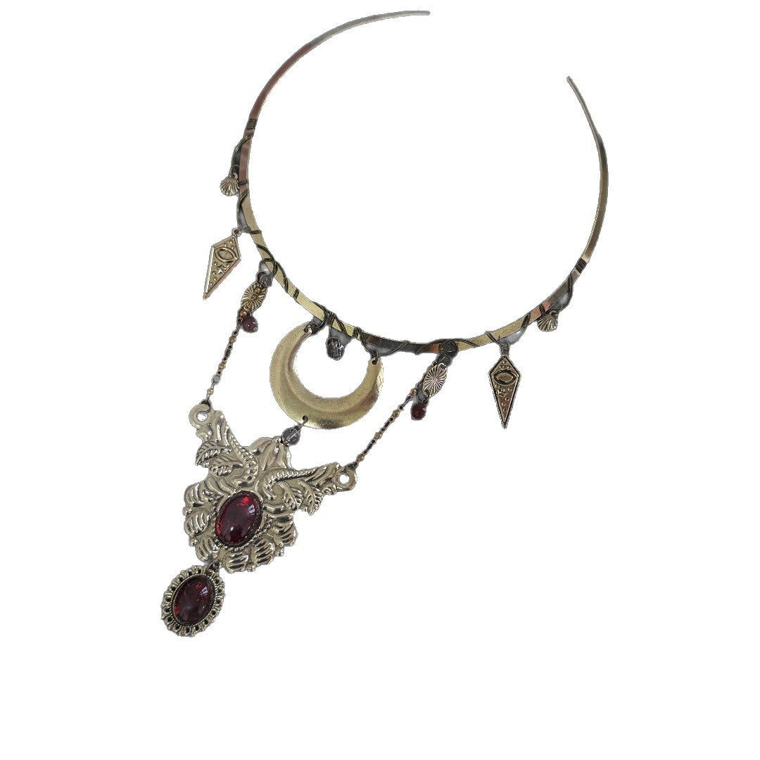 Womens Bronze Crescent Choker Necklace