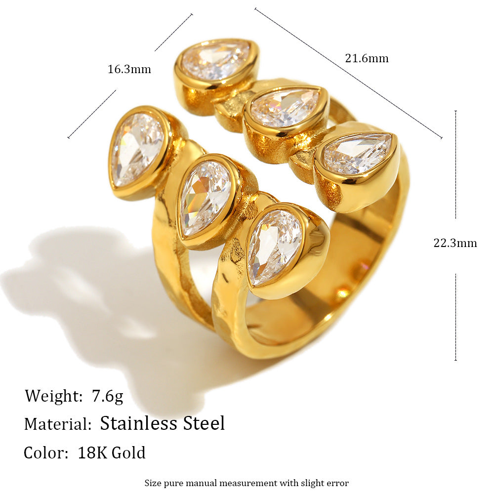 French-style Exaggerated Finger Ring In Stainless Steel With 18K Gold Plating