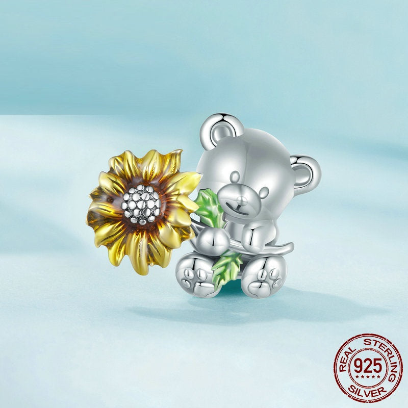 Original Cute Bear Sunflower Diy Beaded 925 Sterling Silver