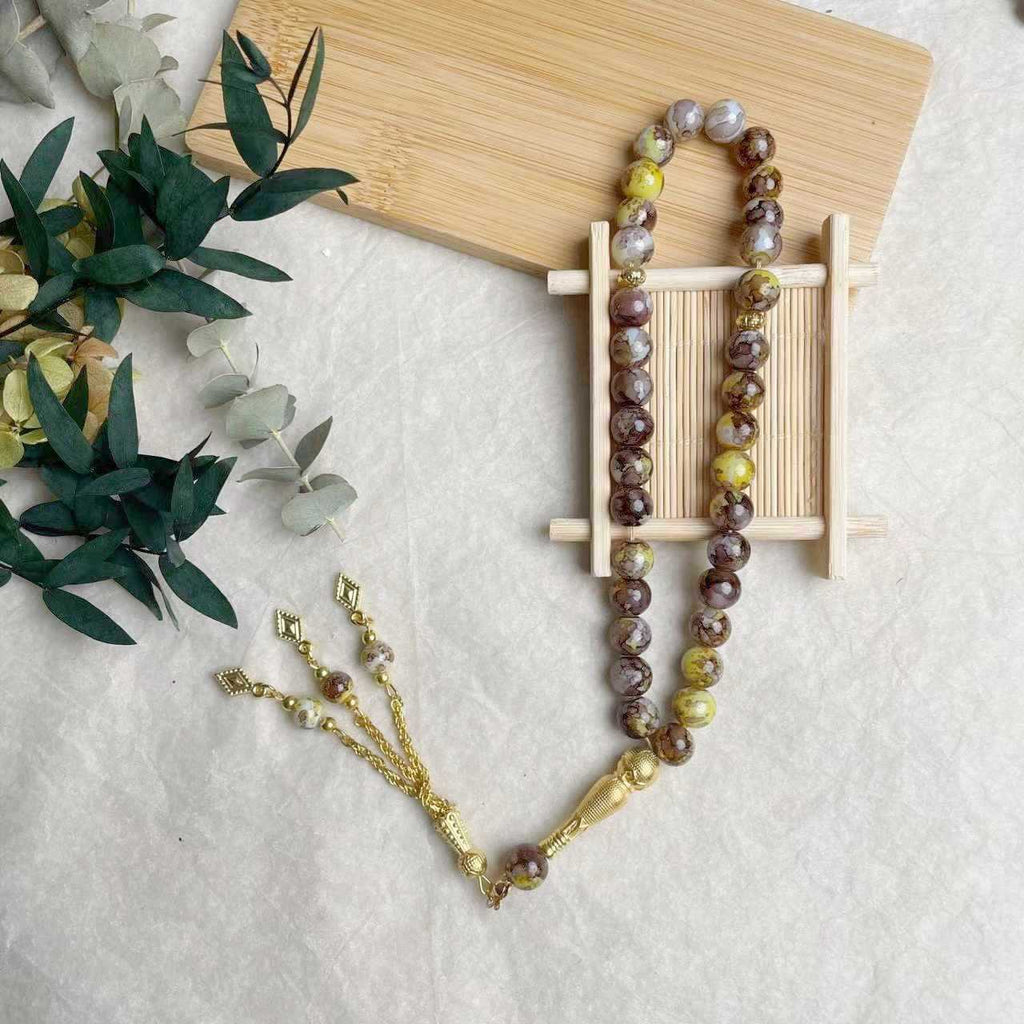33-piece Gold Tassel Glass Bracelet With 10mm Large Flower Beads