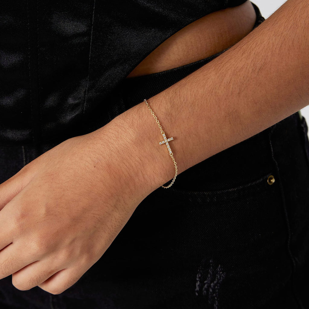 14K Gold Mini Cross Bracelet Fashionable Style