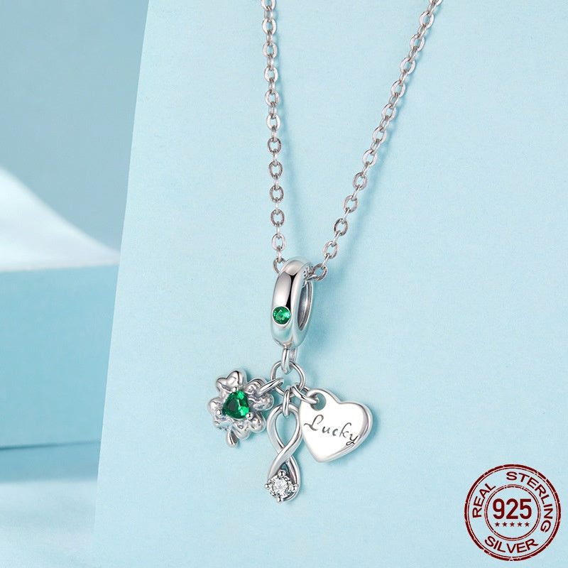 S925 Loving Heart In Sterling Silver Four-leaf Clover Pendant Diy Lucky Beads