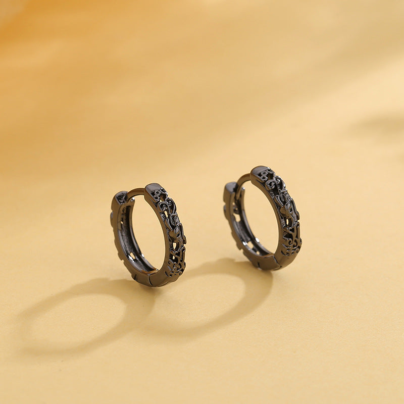 Simple Versatile Black And White Hollow-out Hoop Earrings For Women