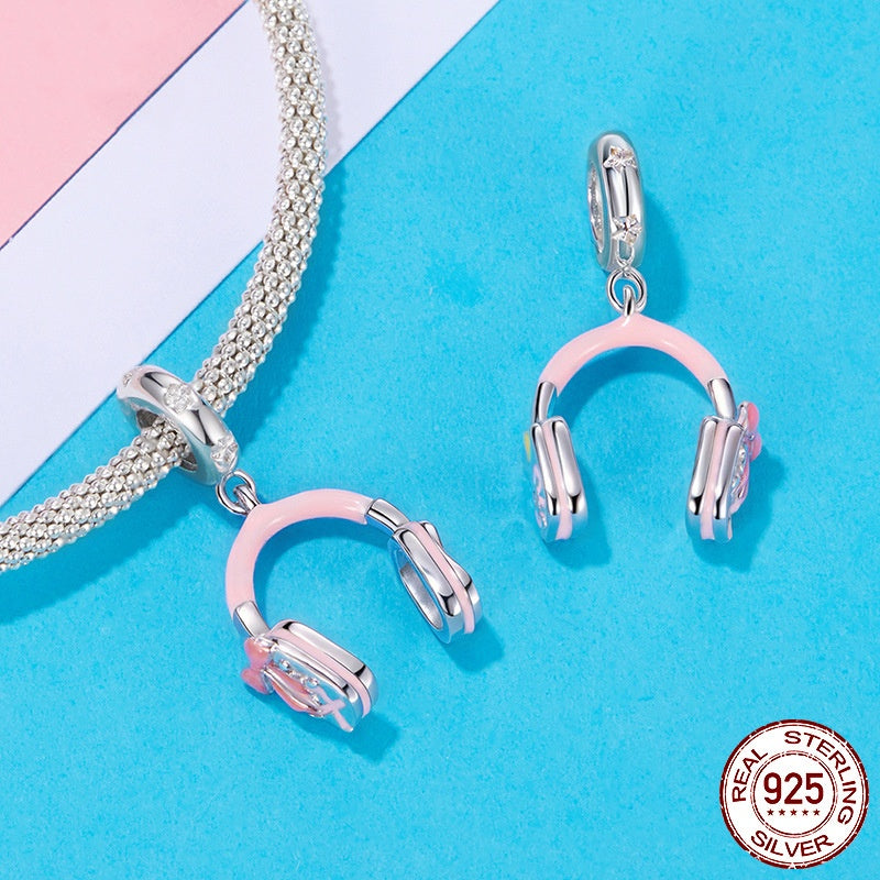 S925 Sterling Silver Original Earphone Pendant Diy Beaded