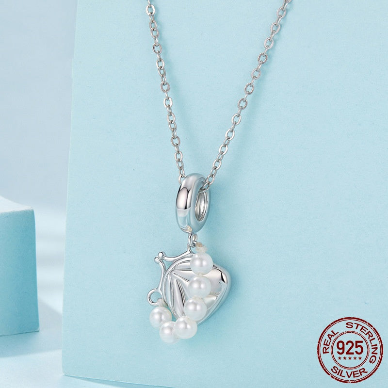 S925 Sterling Silver Shell Pearls Handbag Pendant Beaded