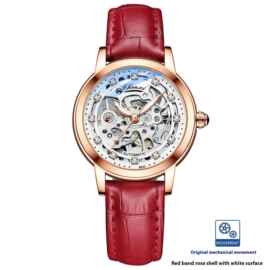 Fashion Diamond Waterproof Automatic Hollow Mechanical Watch