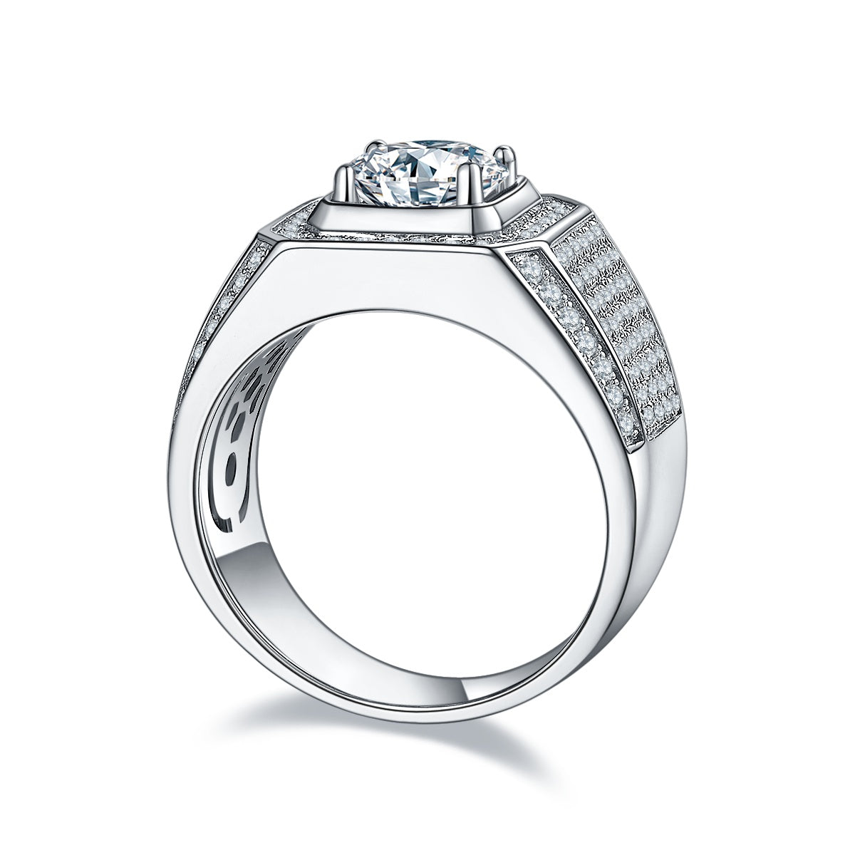 Men's 1-carat Luxury And Fashionable Light Luxury Jewelry Silver Ring Set With Top-quality Moissanite, S925 Silver-plated Platinum