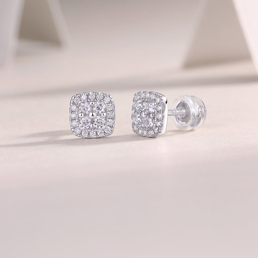Fog Sea - Earrings Set With Top-quality Moissanite S925 Silver And Platinum-plated Stud Earrings, A Fashionable And Trendy Accessory, Can Be Tested With A Diamond Pen