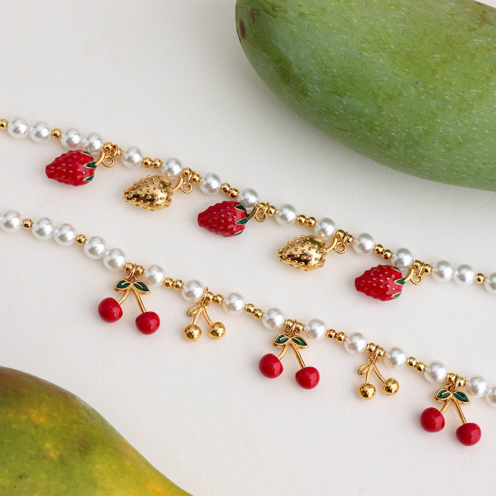 Romantic 18K Gold Stainless Steel Pearl-drip Cherry Pendant Stainless Steel Necklace