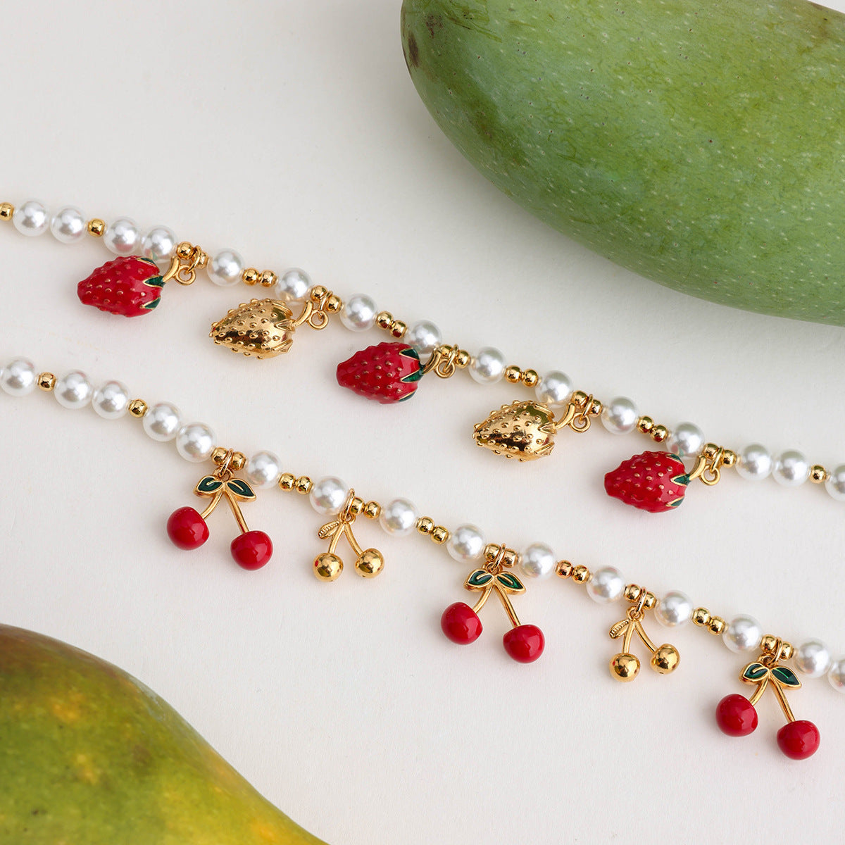 Romantic 18K Gold Stainless Steel Pearl-drip Cherry Pendant Stainless Steel Necklace
