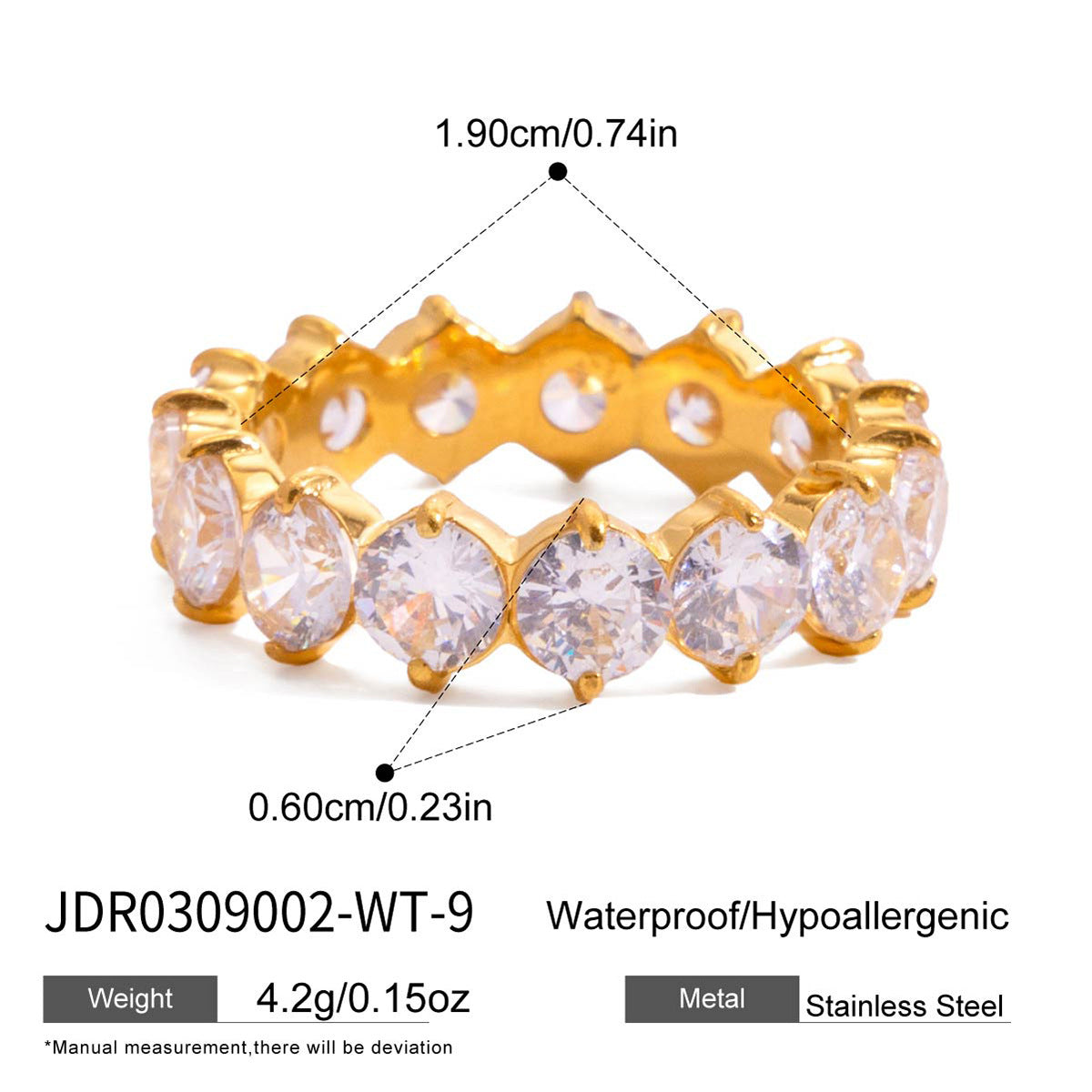 Stylish Lightweight Stainless Steel Ring With A Colorful Round Zircon Design