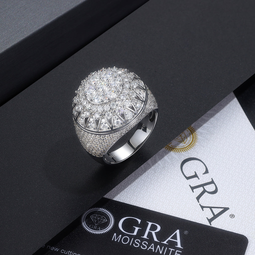 Men's Letter H Set With Top-quality Moissanite Luxury And Fashionable Light Luxury Jewelry Silver Ring S925 Silver Plated Platinum