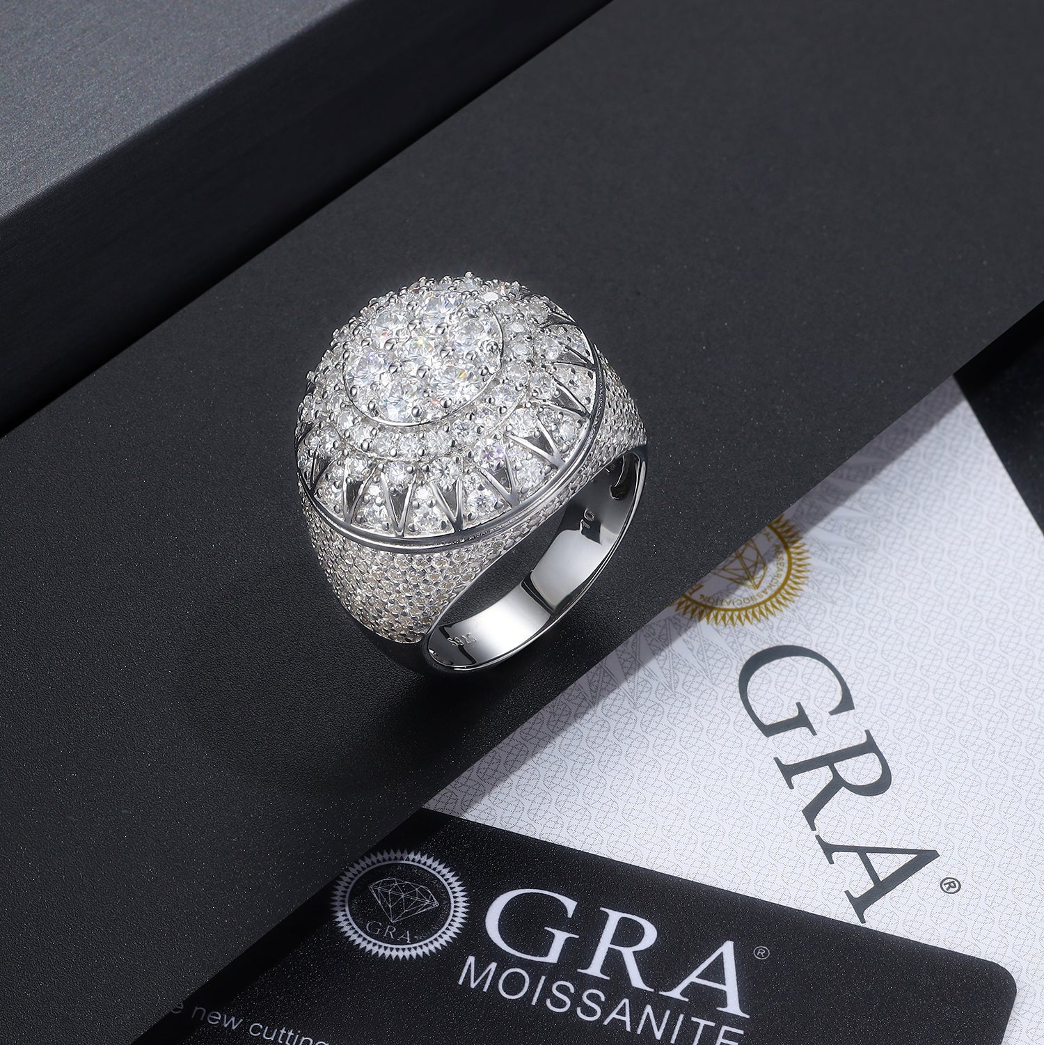 Men's Letter H Set With Top-quality Moissanite Luxury And Fashionable Light Luxury Jewelry Silver Ring S925 Silver Plated Platinum