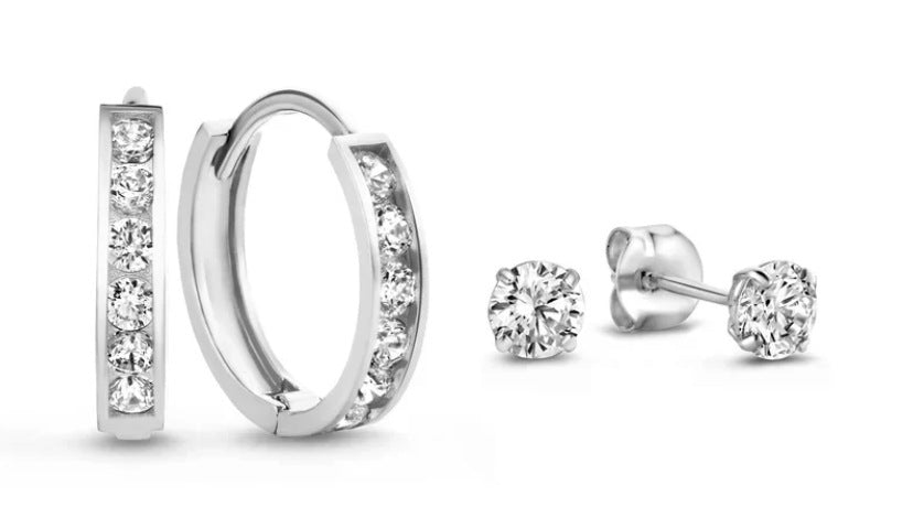 Copper-inlaid Zircon Stud Earring Hoop Set