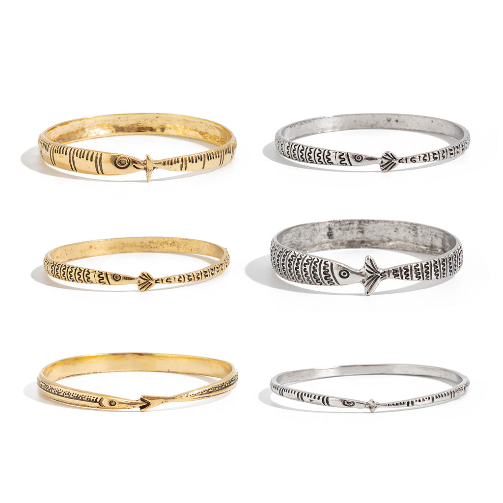 Stylish Instagram-Ready Fish-Print Symbol Retro Trendy Layered Ocean Fish Bracelet Set