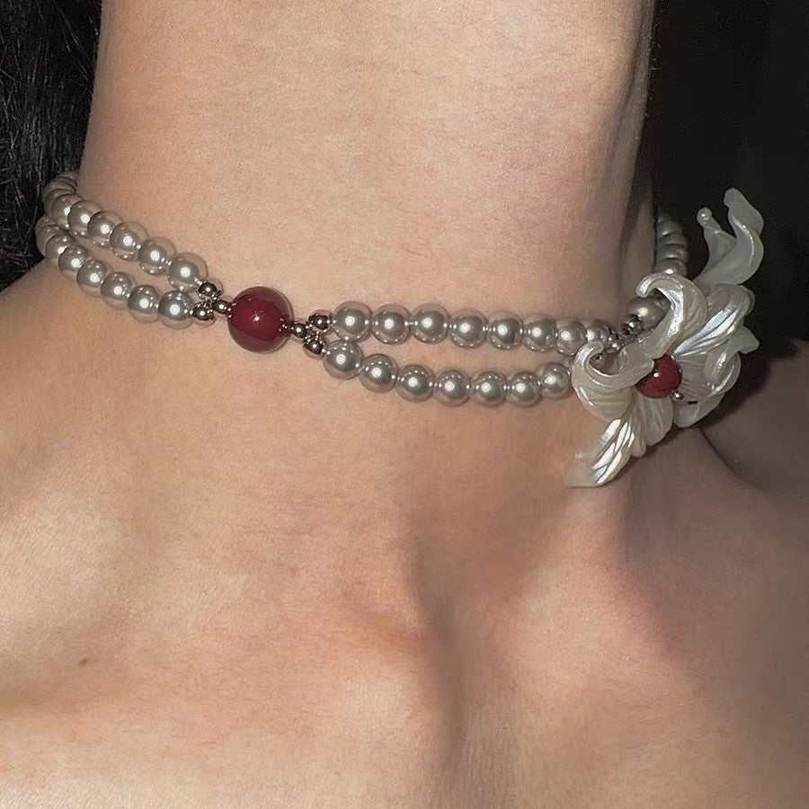 Pearl Iris Flower Vintage Clavicle Necklace For Women