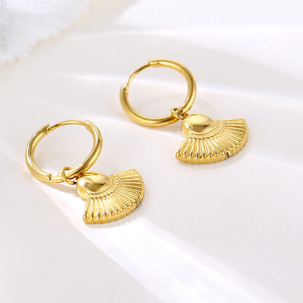 Fan-shaped Elegant Minimalist Titanium Steel Ginkgo Leaf Drop Earrings In Silver