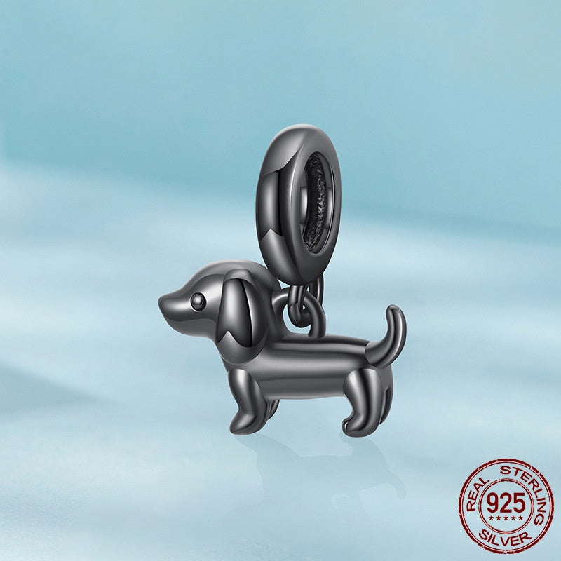 Black Sausage Dog Diy Pendant Parts S925 Sterling Silver Beads