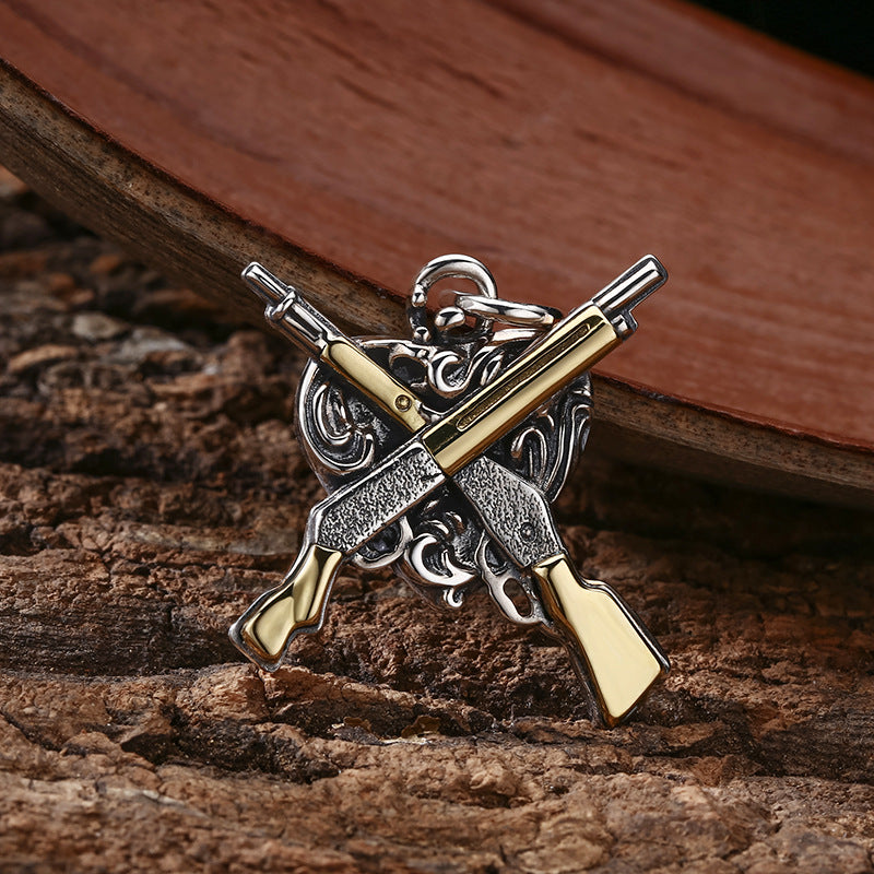 Exquisite And Domineering Dual Gun Heart-shaped 925 Sterling Silver Pendant