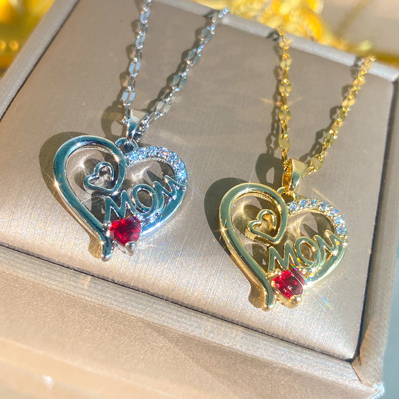 Letter Red Diamond Heart Necklace For Mom