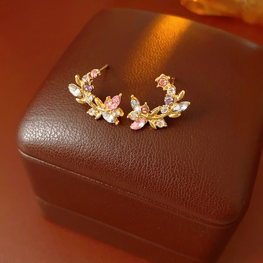 S925 Sterling Silver Stud Earrings For Women Crystal Floral Wreath Earrings Zircon Flower Small Stud Earrings