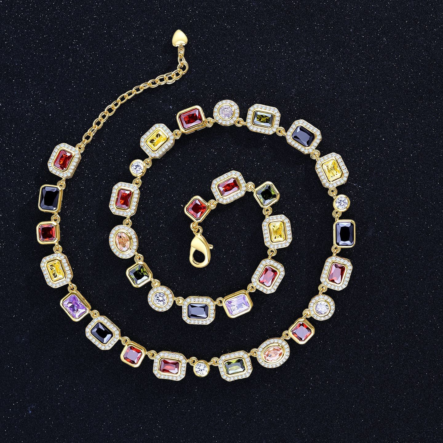 Hip-Hop Colorful Gemstone Womens Jewelry Necklace