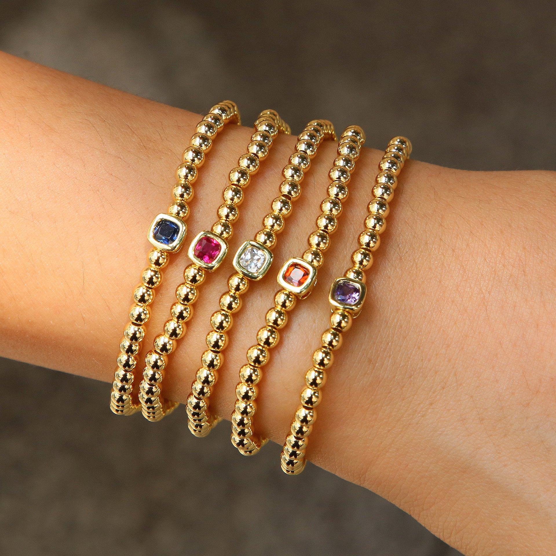 December Square Birthstone Bracelet In Brass