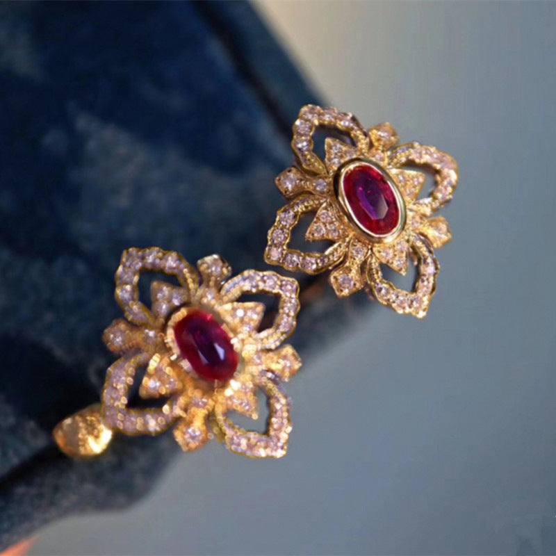 Vintage High-end Flower-shaped Earrings With Rhinestones