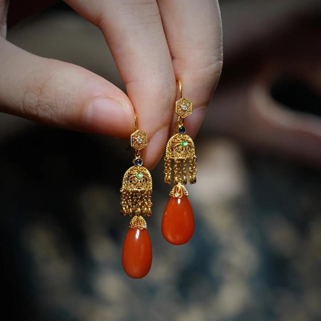 Ice Red Water Droplet Classic Temperament Long Earrings