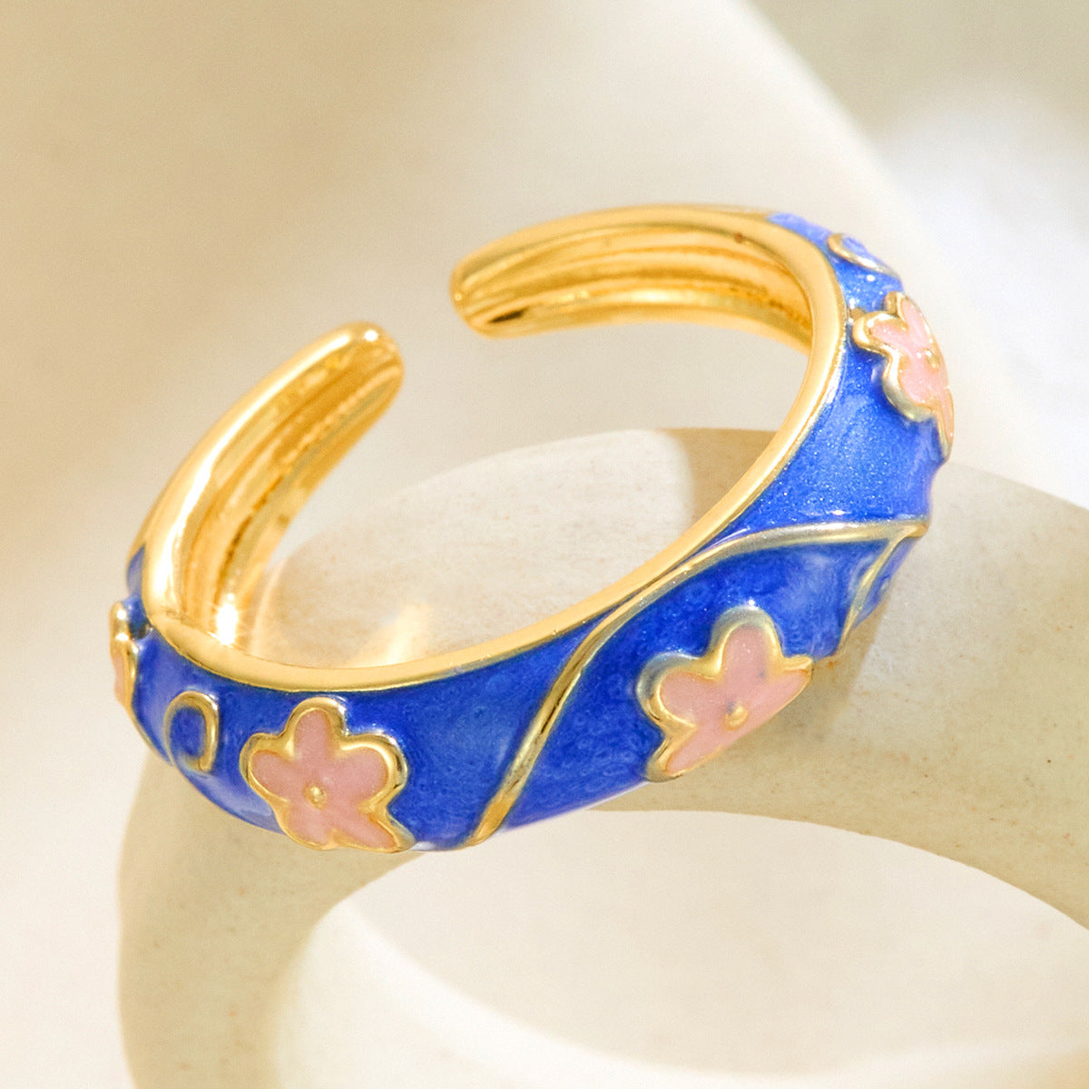 Chinese-style Vintage Colorful Floral Ring