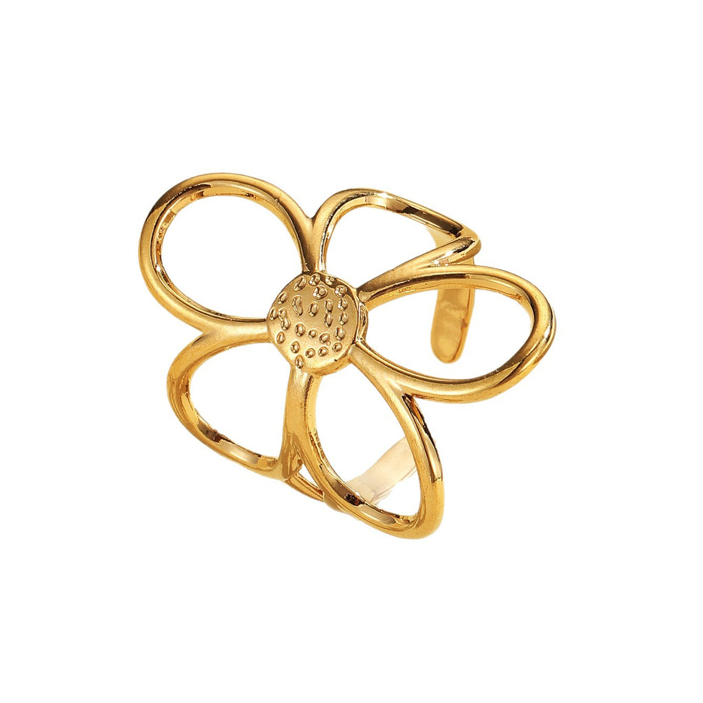 Stylish Versatile Hollow Flower Open Stainless Steel Ring