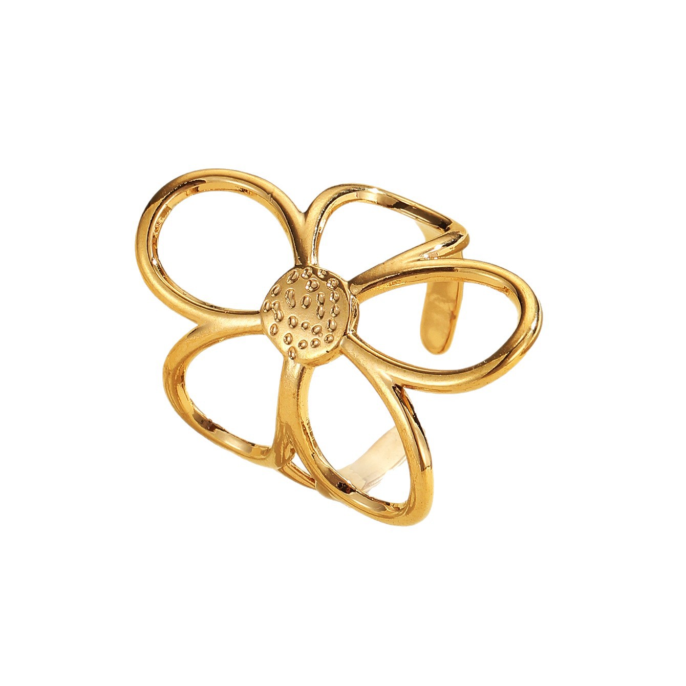 Stylish Versatile Hollow Flower Open Stainless Steel Ring
